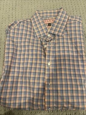 Thomas Pink Men's Plaid Button-Down Shirt in Blue and Orange